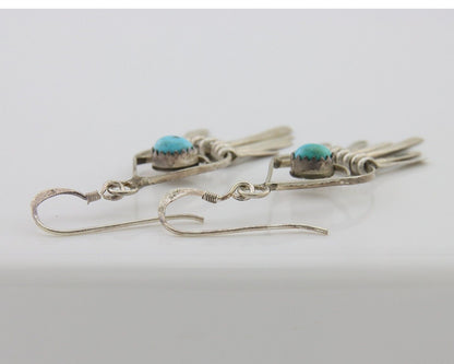 Navajo Dangle Earrings 925 Silver Natural Turquoise Artist Signed JB C.80's