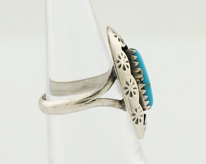 Navajo Ring 925 Silver Natural Blue Turquoise Signed IJC C.80's