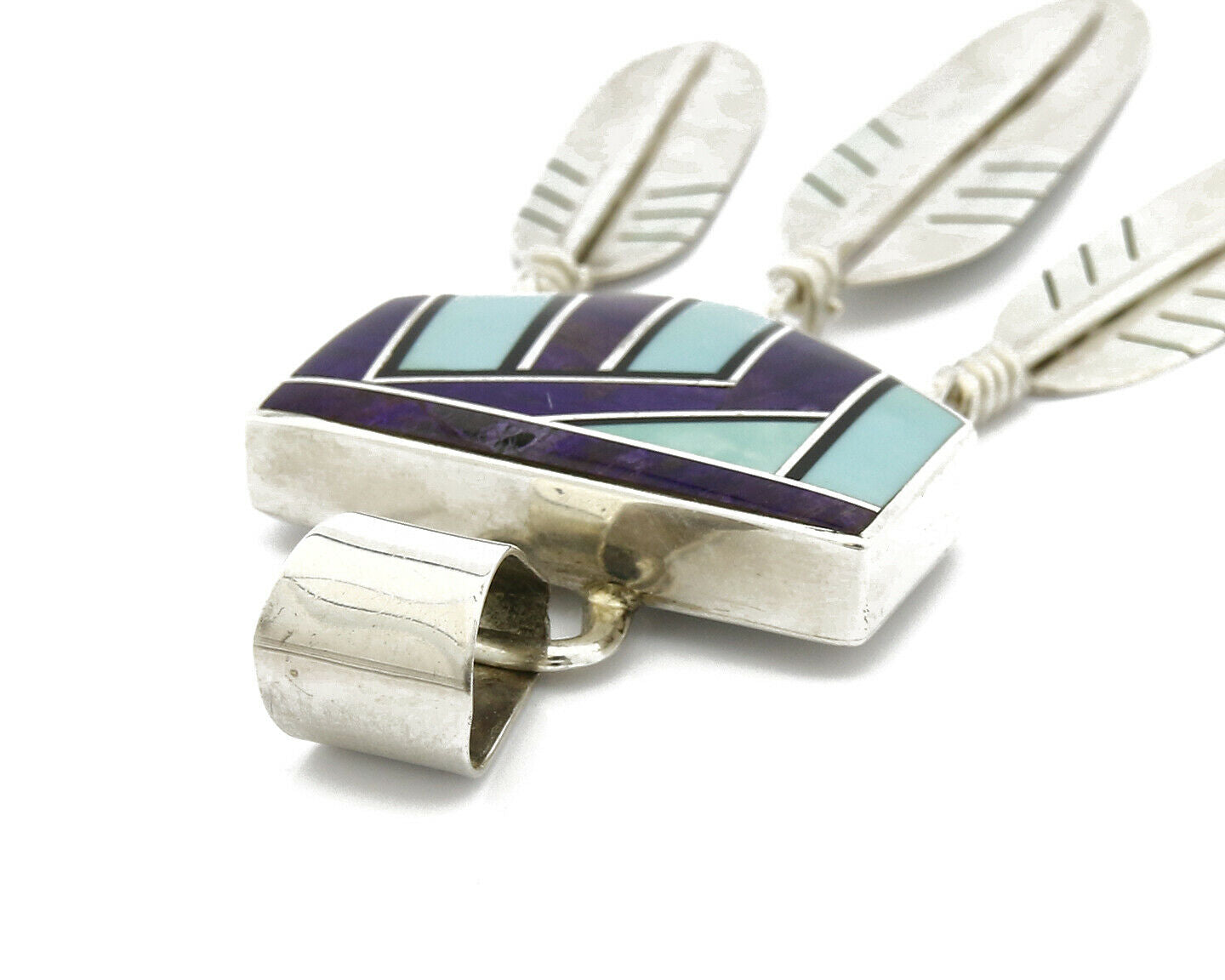 Navajo Signed G. J. Natural Turquoise Sugilite .925 Silver Pendant