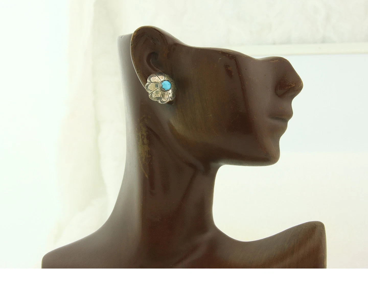 Navajo Concho Earrings Sterling Silver Handmande Vintage Hand Stamped Native Art