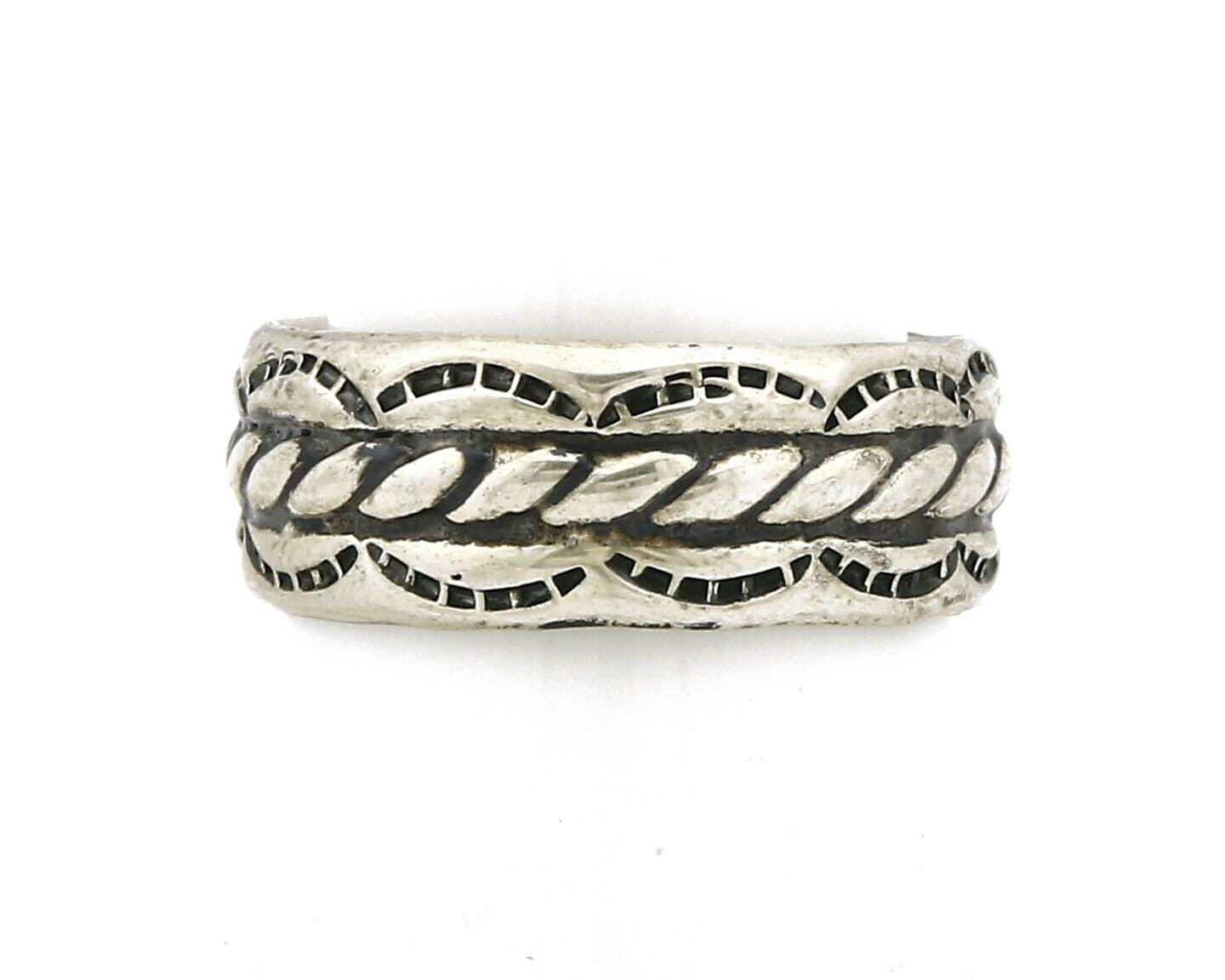 Navajo Ring .925 Silver Handmade Hand Stamped Band C.1980's Size 7-14