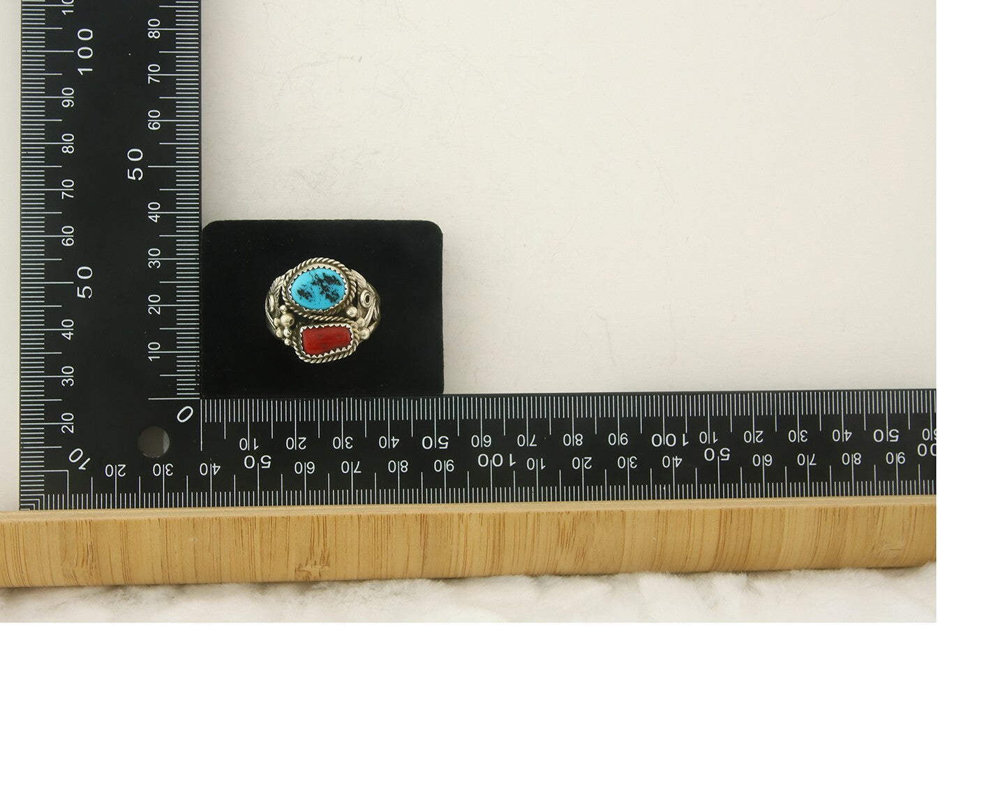 Men Navajo Ring 925 Sterling Natural Coral & Turquoise Signed JM C.80's Sz 12.5