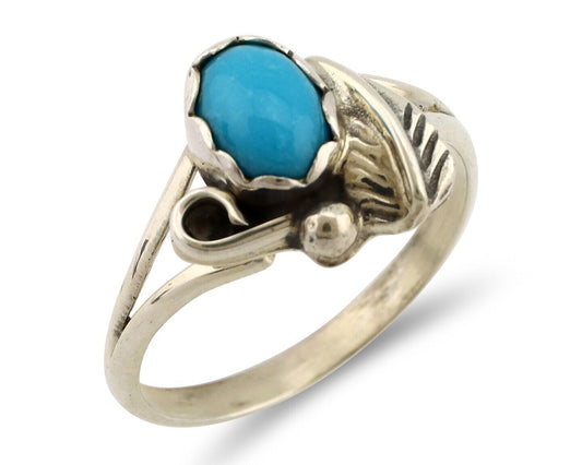 Navajo Ring .925 Silver Sleeping Beauty Turquoise Native American Artist C.80's