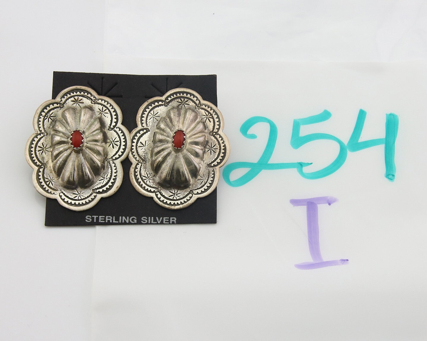 Navajo Earrings 925 Silver Natural Coral Native American Artist C.80's