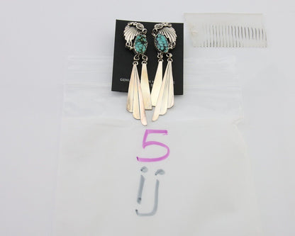 Navajo Dangle Earrings 925 Silver Natural Blue Turquoise Artist Signed M.S. C80s