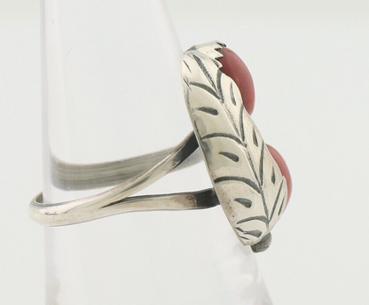 Navajo Handmade Ring 925 Silver Natural Mediterranean Coral Signed 88 C.80's