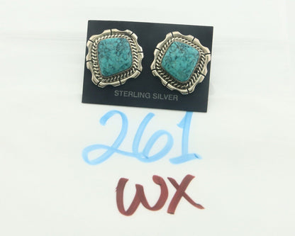 Navajo Earrings 925 Silver Natural Turquoise Artist Signed C Wylie C.80's