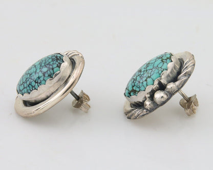 Navajo Earrings 925 Blue Spiderweb Turquoise Native American Artist C.80's