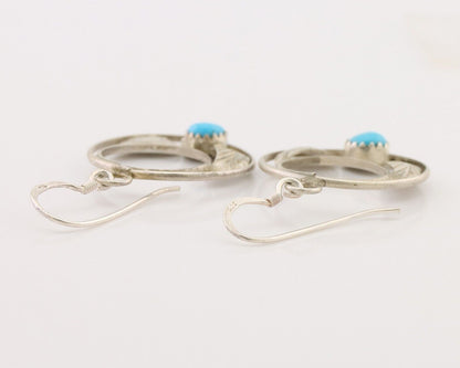 Navajo Handmade Dangle Earrings 925 Silver Blue Turquoise Native Artist C.80's