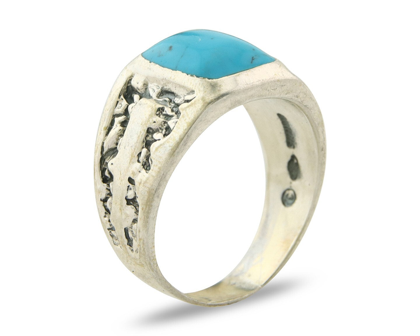 Men Vintage Nugget Ring 925 Sterling Turquoise Artist Signed SC Size 10