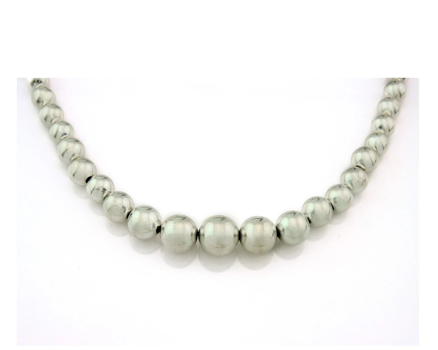 Navajo Bead Necklace 925 Sterling Silver Vintage Graduated 5mm-12mm 30in Long
