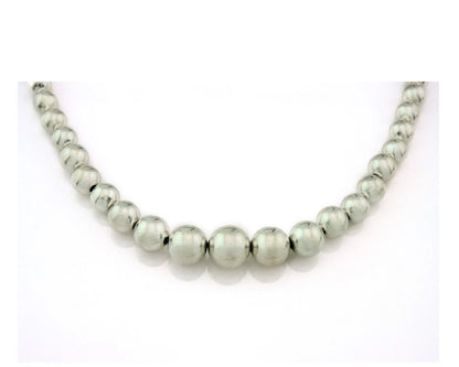 Navajo Bead Necklace 925 Sterling Silver Vintage Graduated 5mm-12mm 30in Long