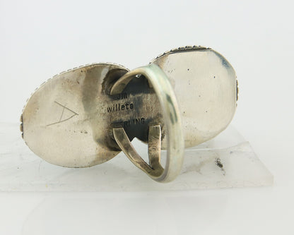 Vintage Navajo Ring 925 Sterling Silver Turquoise Signed Tom Willeto Size 7.5