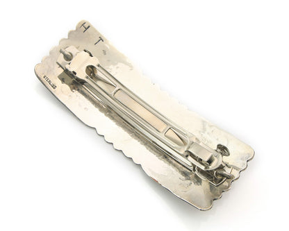 Vintage Navajo Barrette 925 Sterling Silver Hand Stamped Signed HT