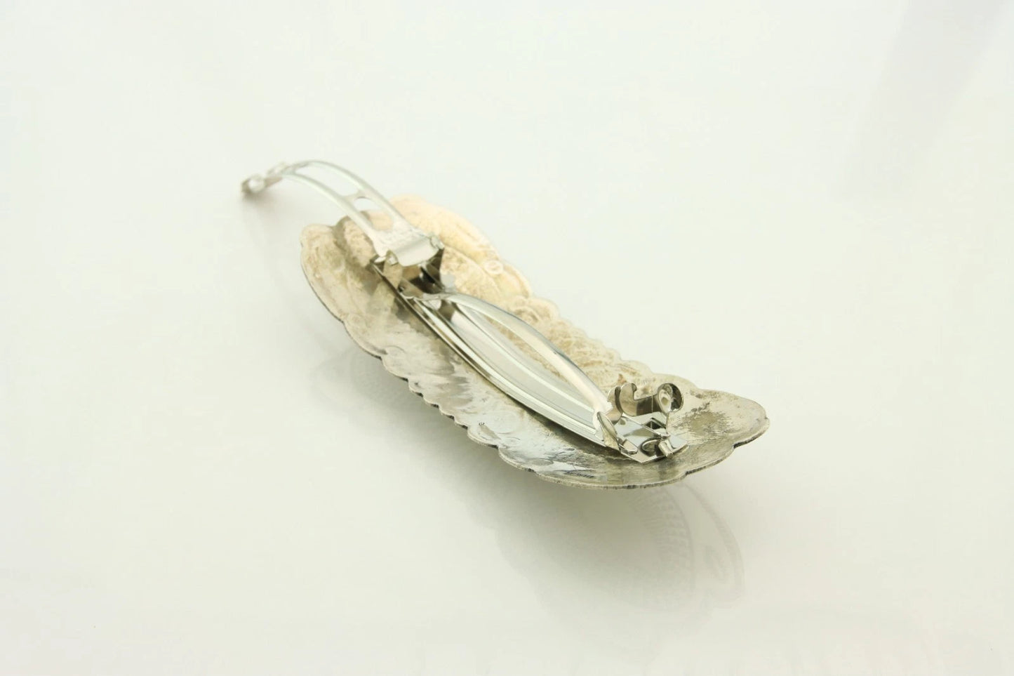 Navajo Barrette Sterling Silver Natural Spiney Oyster Vintage Hand Stamped 3.75