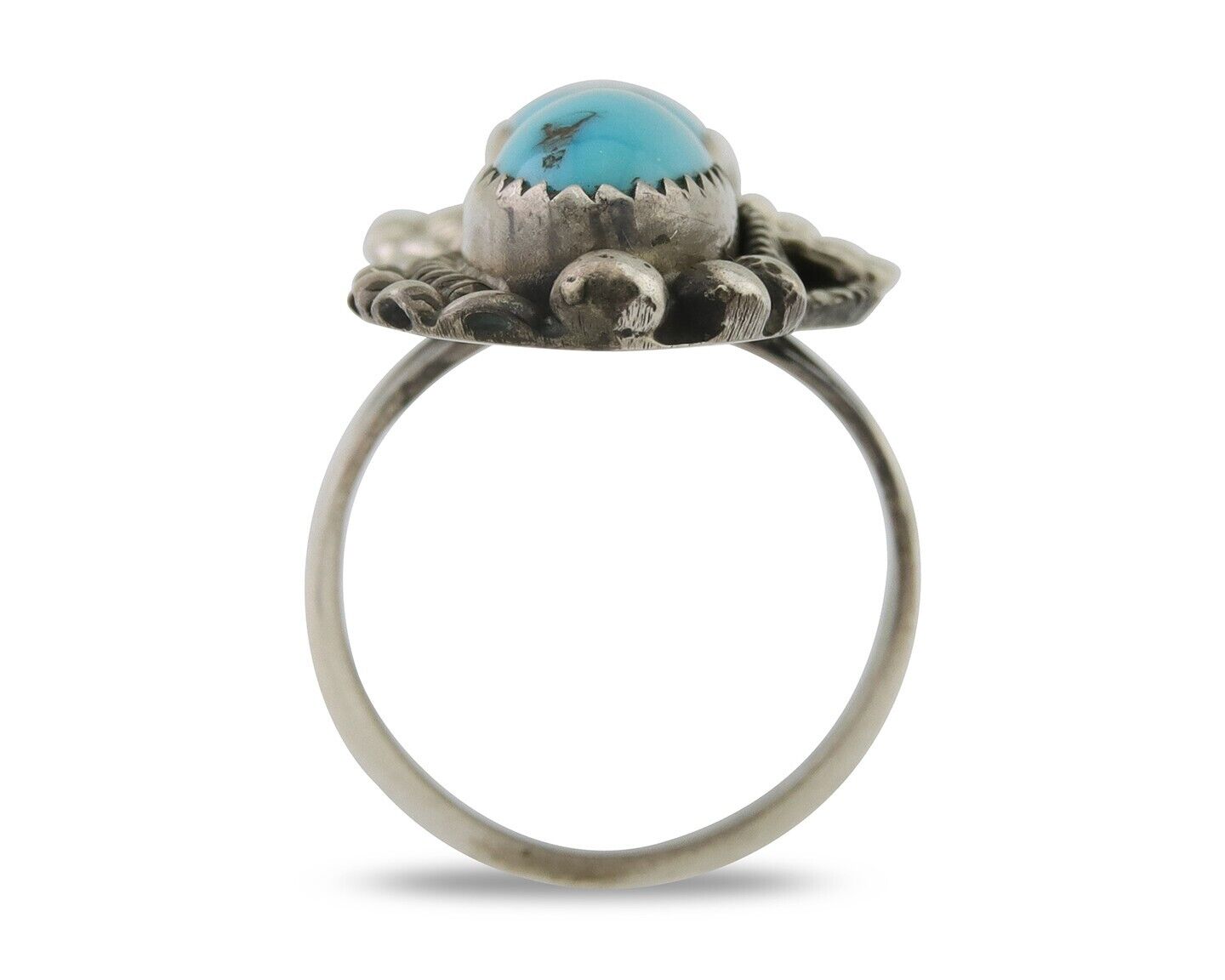 Navajo Ring 925 Silver Natural Blue Turquoise Native Artist Signed SC C.80's