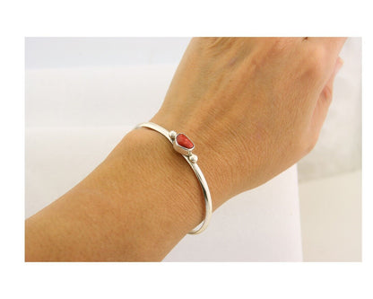 Navajo Bracelet .925 Silver Natural Red Coral Cuff Native American Artist C.80's