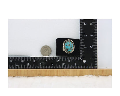 Navajo Ring Sterling Silver Blue Turquoise Vintage Signed JR Size 11.0