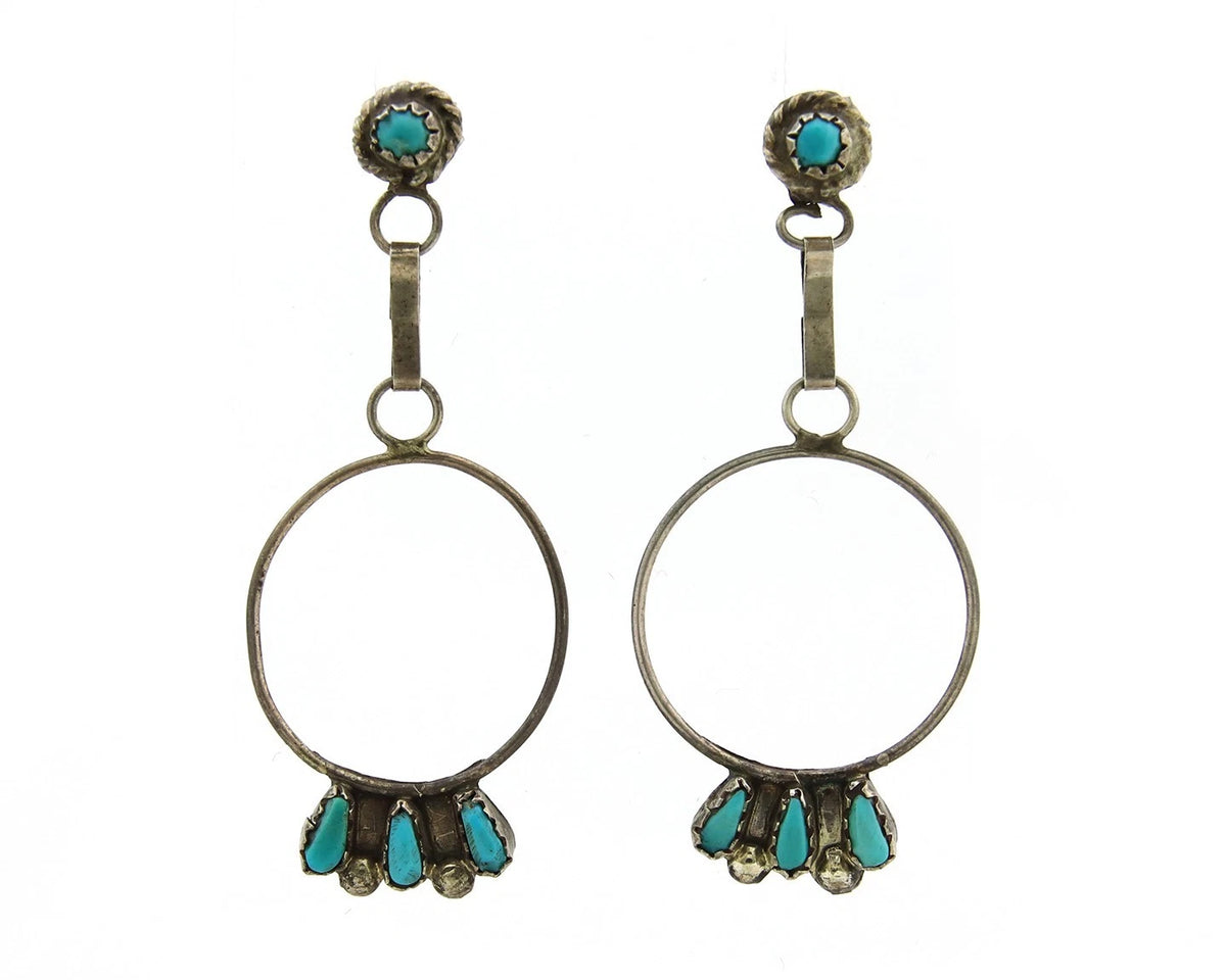 Navajo Dangle Earrings Sterling Silver Natural Turquoise Native American Artist