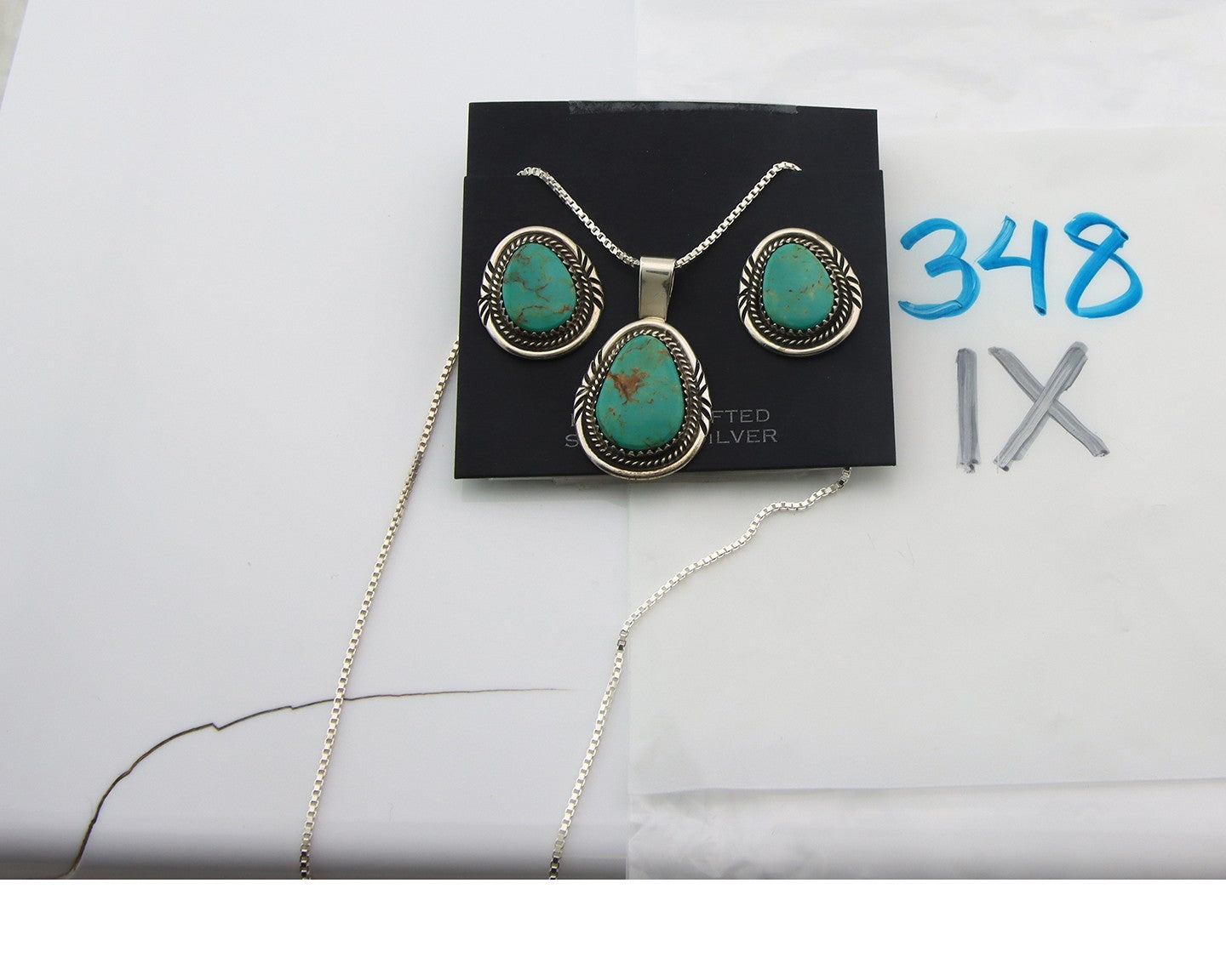 Navajo Necklace Earrings Set Sterling Silver Turquoise Vintage Signed AB