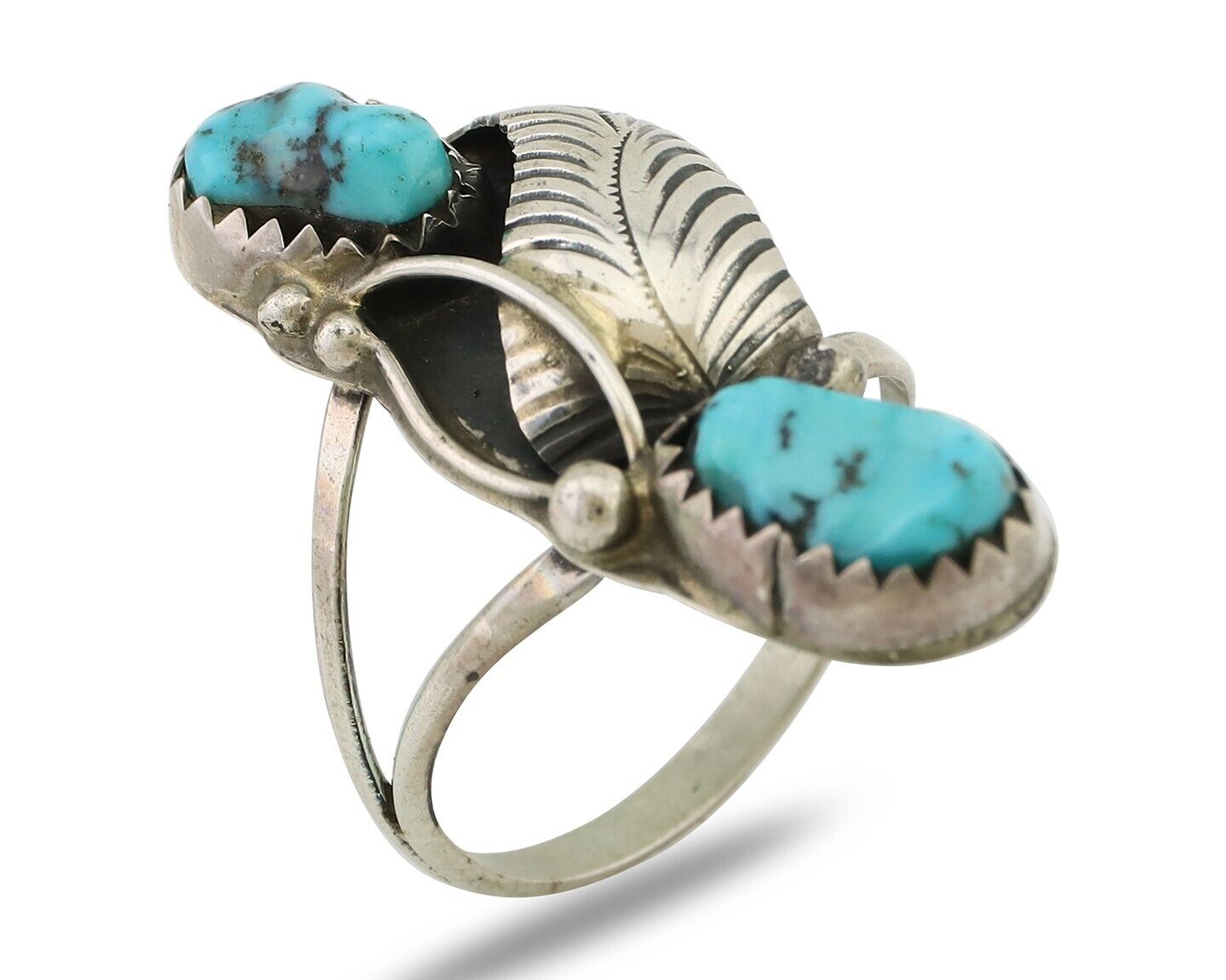 Navajo Handmade Ring 925 Silver Kingman Turquoise Native American Artist C.80's