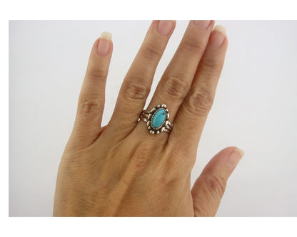 Navajo Ring 925 Sterling Natural Turquoise Native Artist C.80's Size 8.5