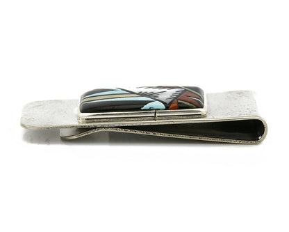 Zuni Signed C Booque Money Clip .925 Sterling Multiple Natural Mined Gemstones
