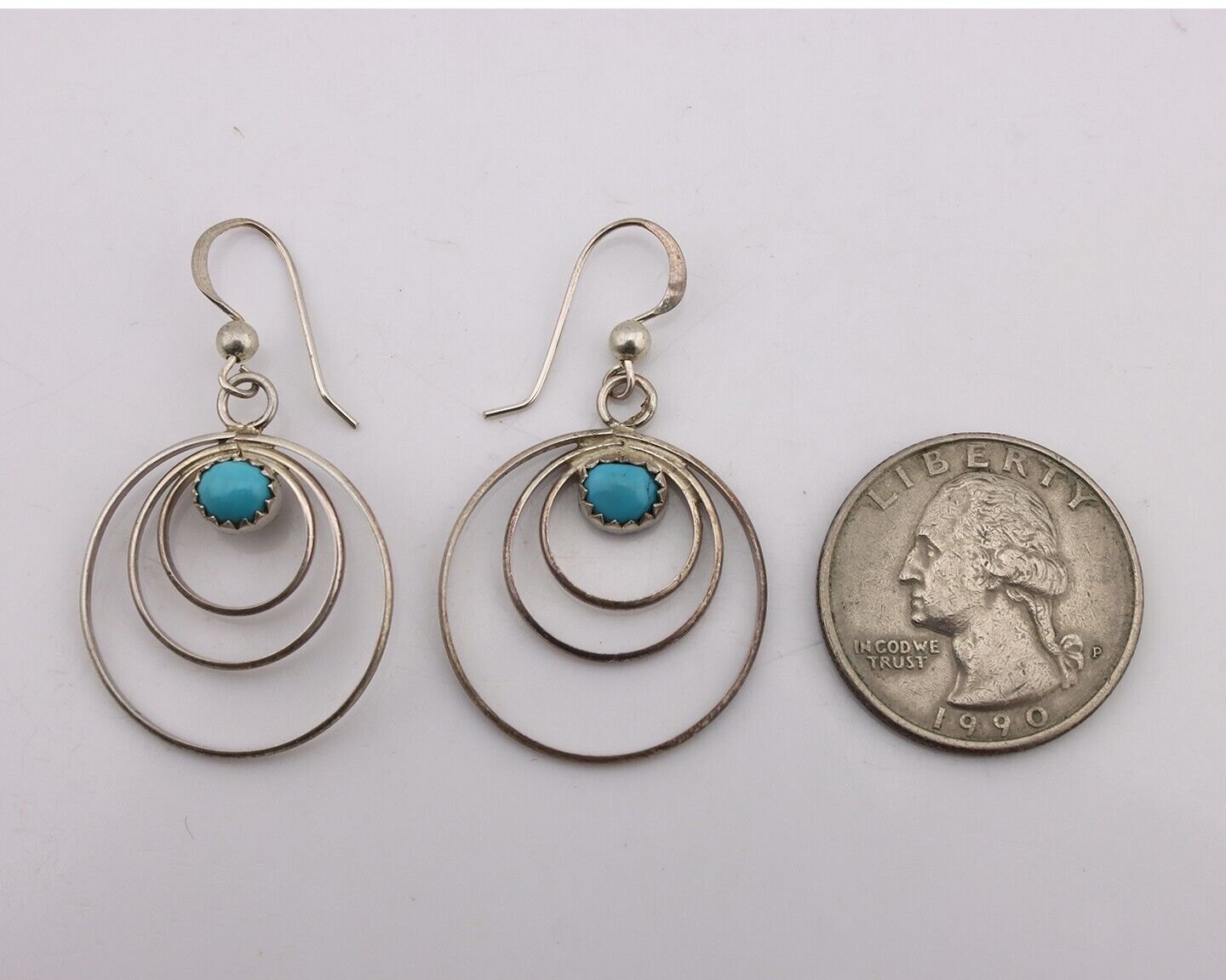 Navajo Dangle Handmade Earrings 925 Silver Blue Turquoise Native Artist C.80's