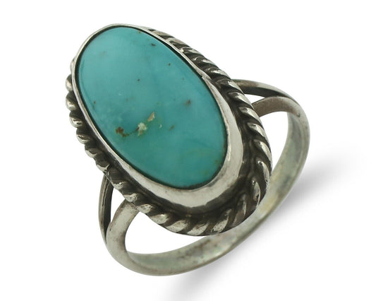 Navajo Ring 925 Silver Natural Blue Turquoise Signed M Montoya C.80's