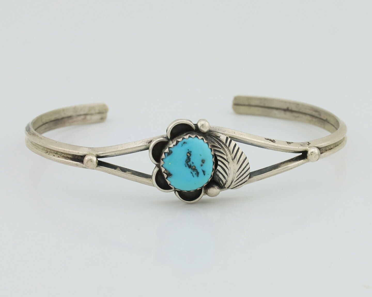 Navajo Bracelet 925 Silver Sleeping Beauty Turquoise Native American Artist C80s