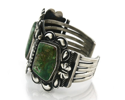Navajo Cuff Bracelet Sterling Silver Turquoise Vintage Signed Kirk Smith
