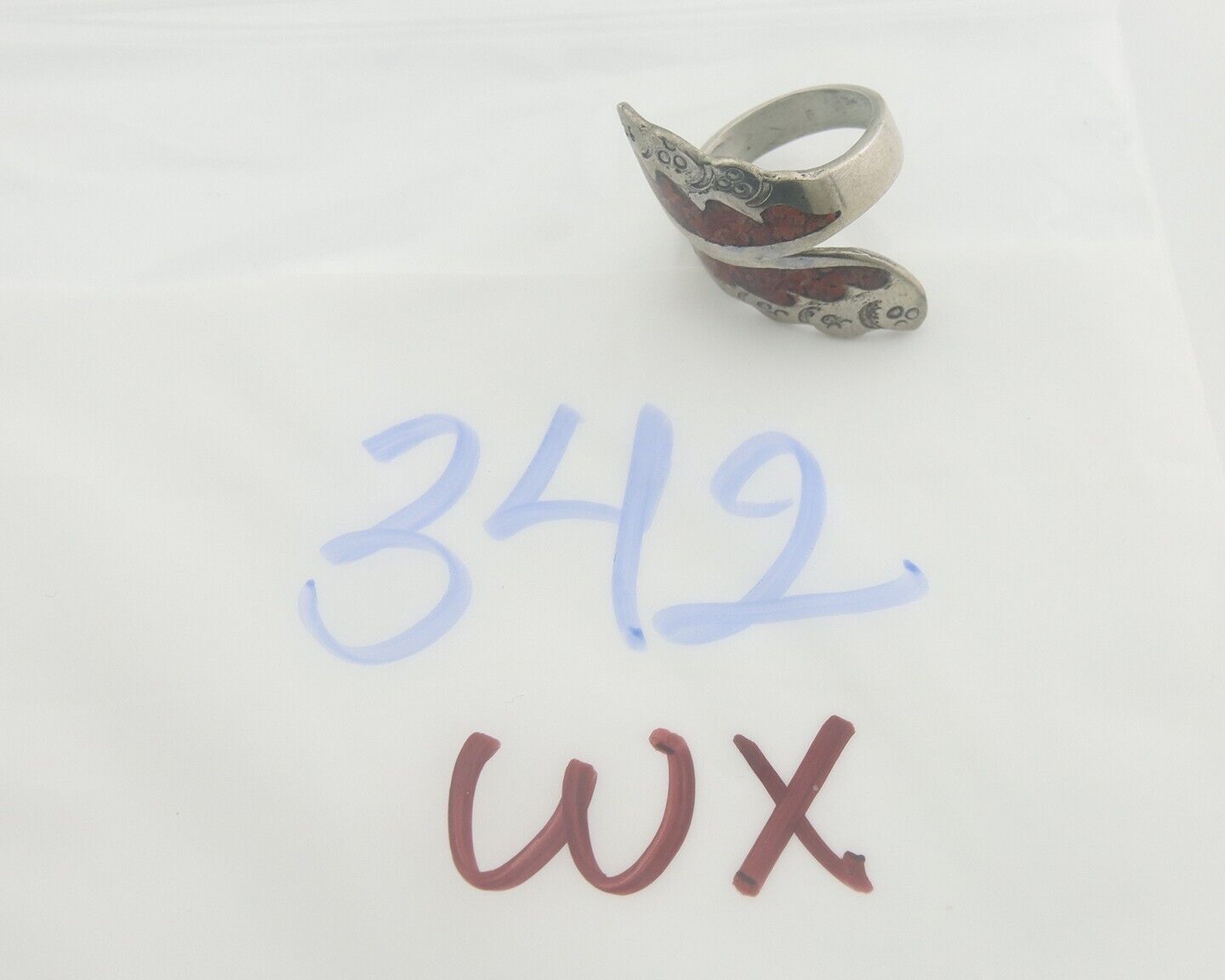 Navajo Ring 925 Silver Inlaid Natural Coral Native Artist C.80's Size 6.0