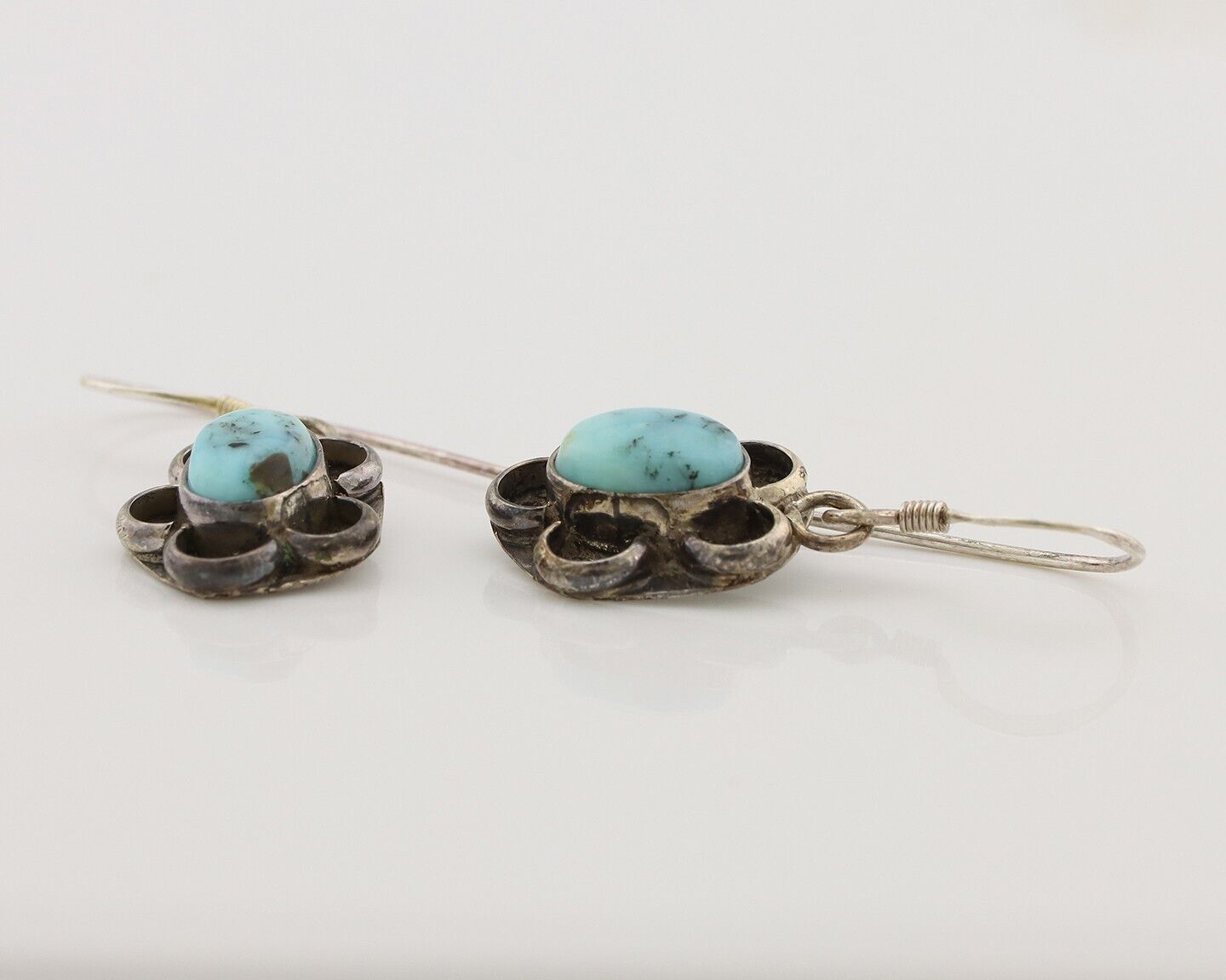 Navajo Earrings 925 Silver Natural Blue Turquoise Native American Artist C.80s