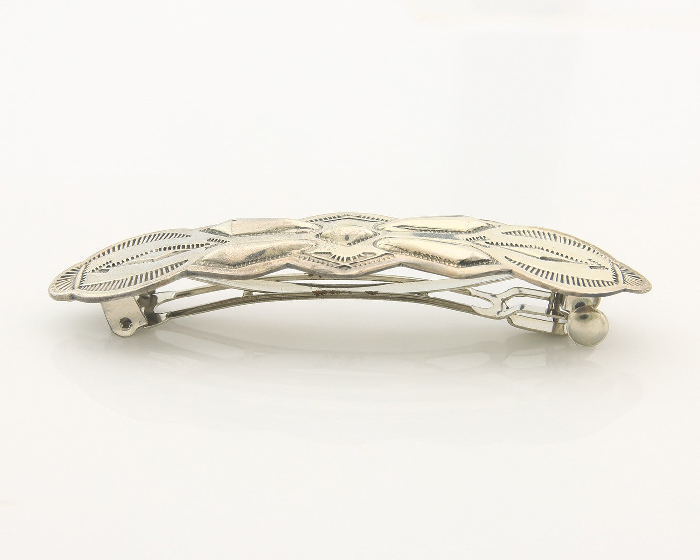 Vintage Navajo Barrette 925 Sterling Silver Hand Stamped Authentic Signed SN