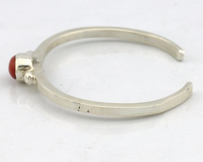 Navajo Bracelet .925 Silver Red Mediterranean Coral Native American Artist C90s