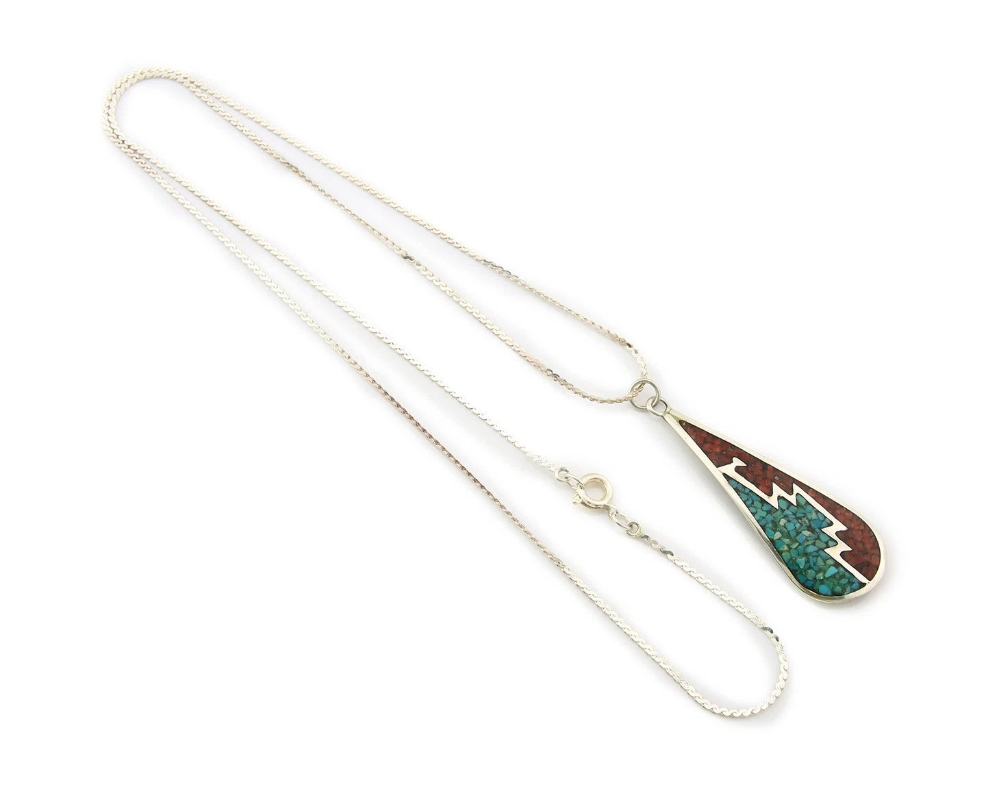 Navajo Necklace Sterling Silver Authentic Inlaid Gemstone Native American