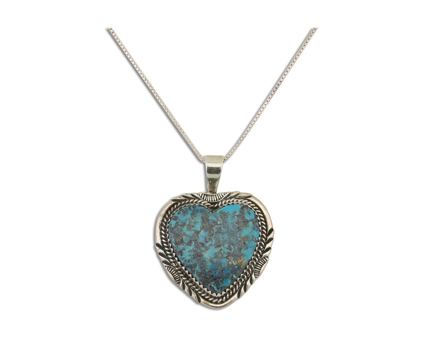 Navajo Heart Necklace 925 Silver Natural Turquoise Signed William Denetdale C80s