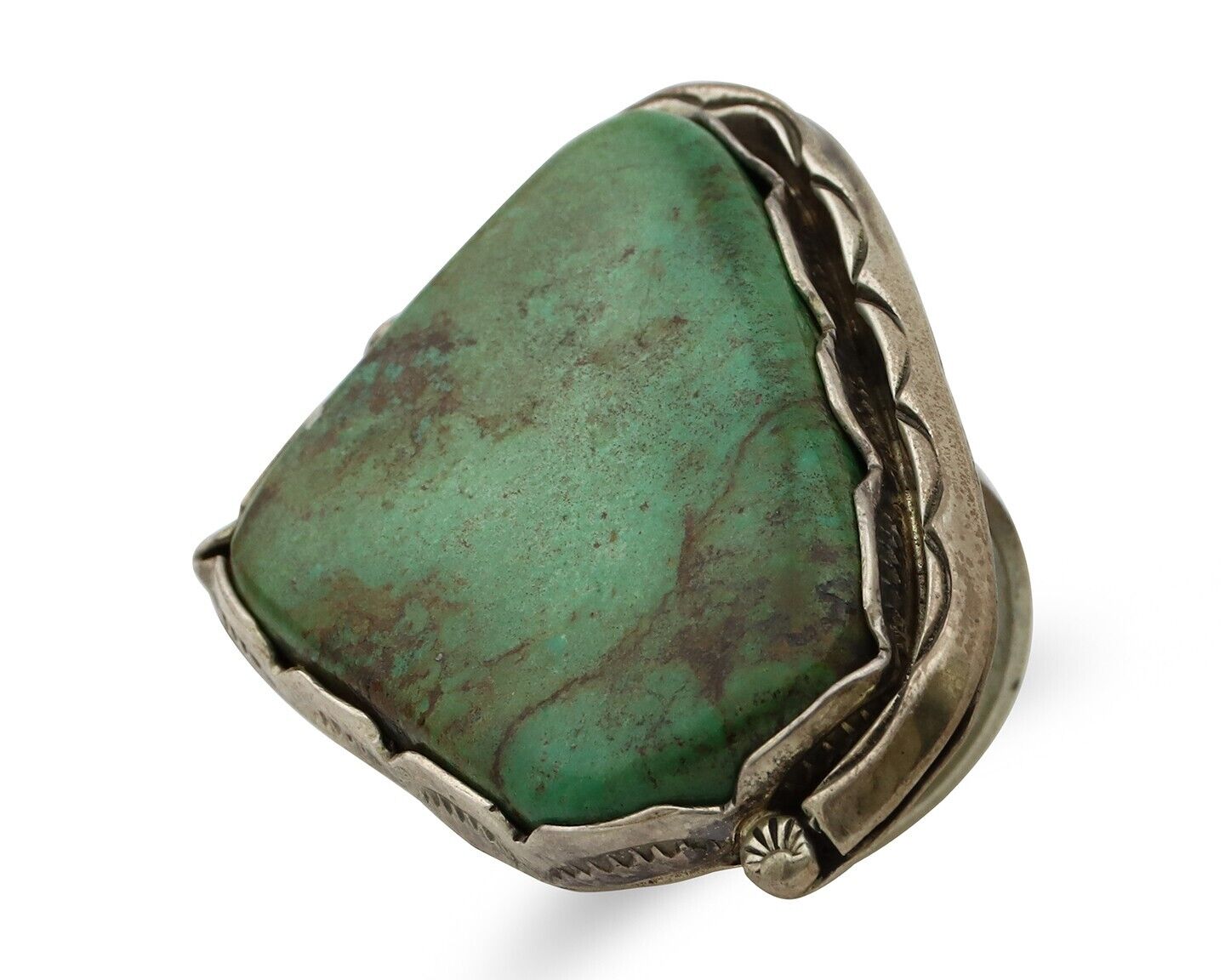 Large Navajo Ring 925 Silver Natural Green Turquoise Artist Signed B C.80's