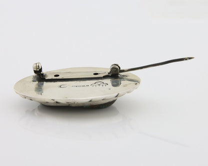 Navajo Pin 925 Silver Natural Mined Turquoise Artist Signed C Montoya C.80's