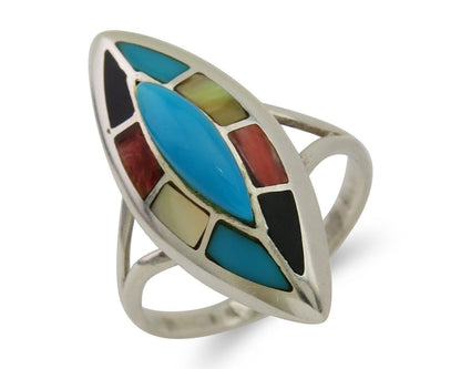 Navajo Ring 925 Silver Turquoise Shell Onyx Spiney Oyster Native Artist C80's