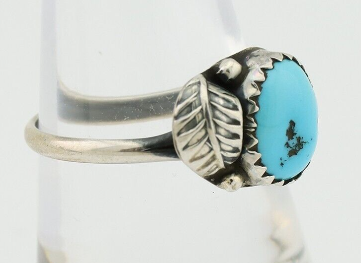 Navajo Ring 925 Silver Sleeping Beauty Turquoise Native American Artist C.80's