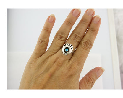 Navajo Paw Ring Sterling Silver Authentic Turquoise Handmade Size 7.75