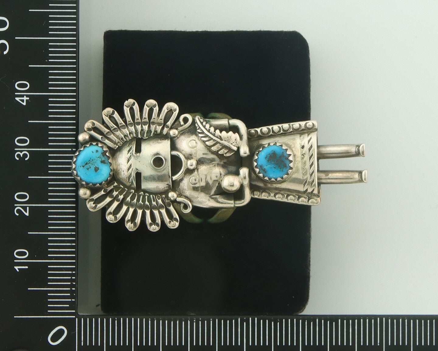 Vintage Navajo Kachina Ring 925 Sterling Turquoise Signed Gomez Size 8.25