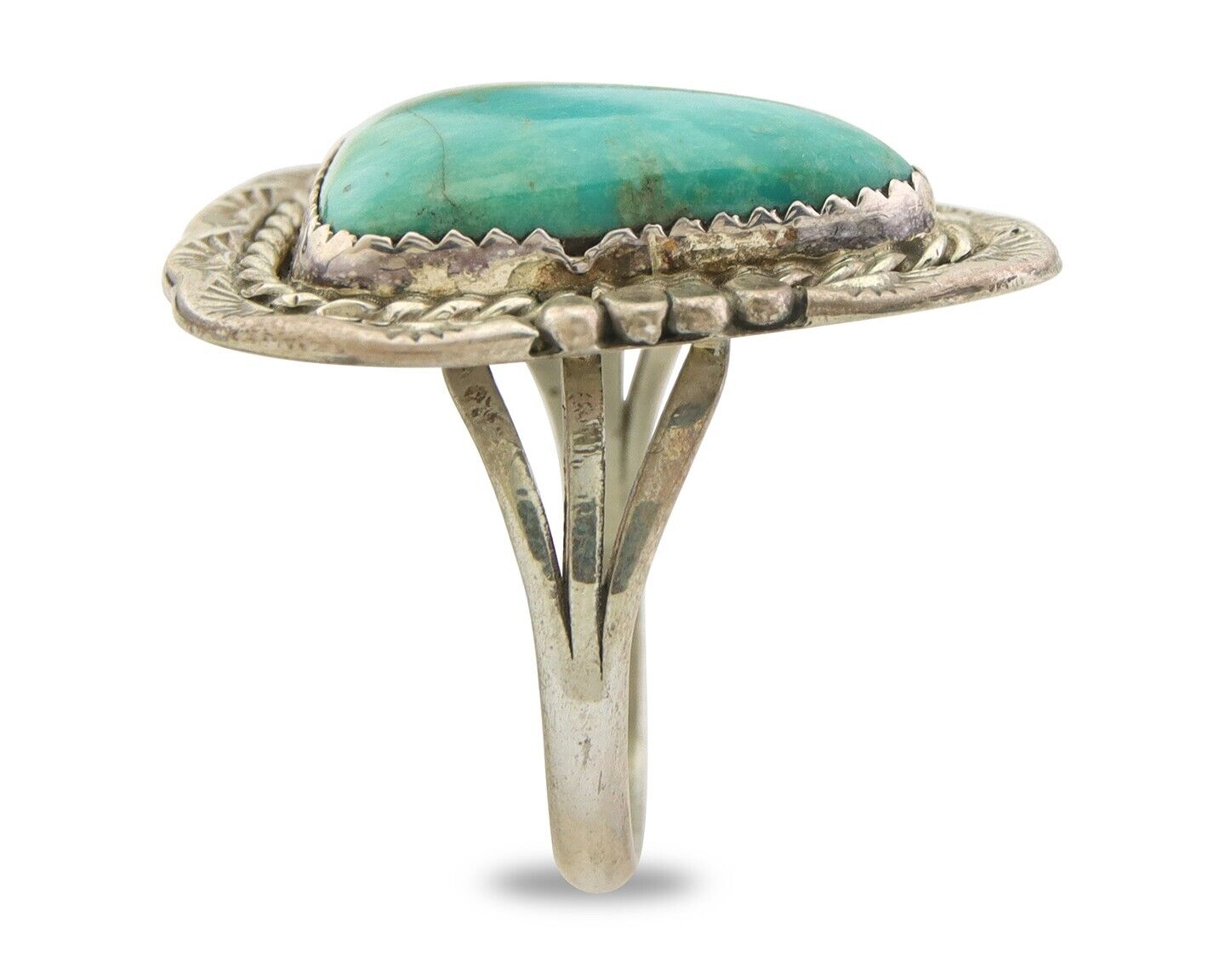 Navajo Ring 925 Sterling Natural Blue Turquoise Native Artist C.80's Size 9.0