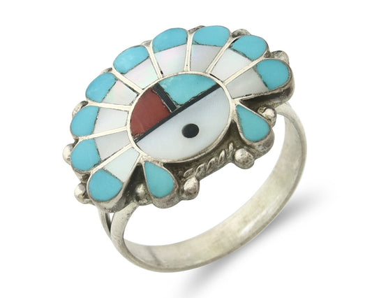 Vintage Zuni Ring 925 Sterling Silver Natural Gemstone Size 8.0