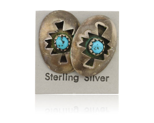 Navajo Hand Cut Earrings 925 Silver Natural Turquoise Native Artist C.80's