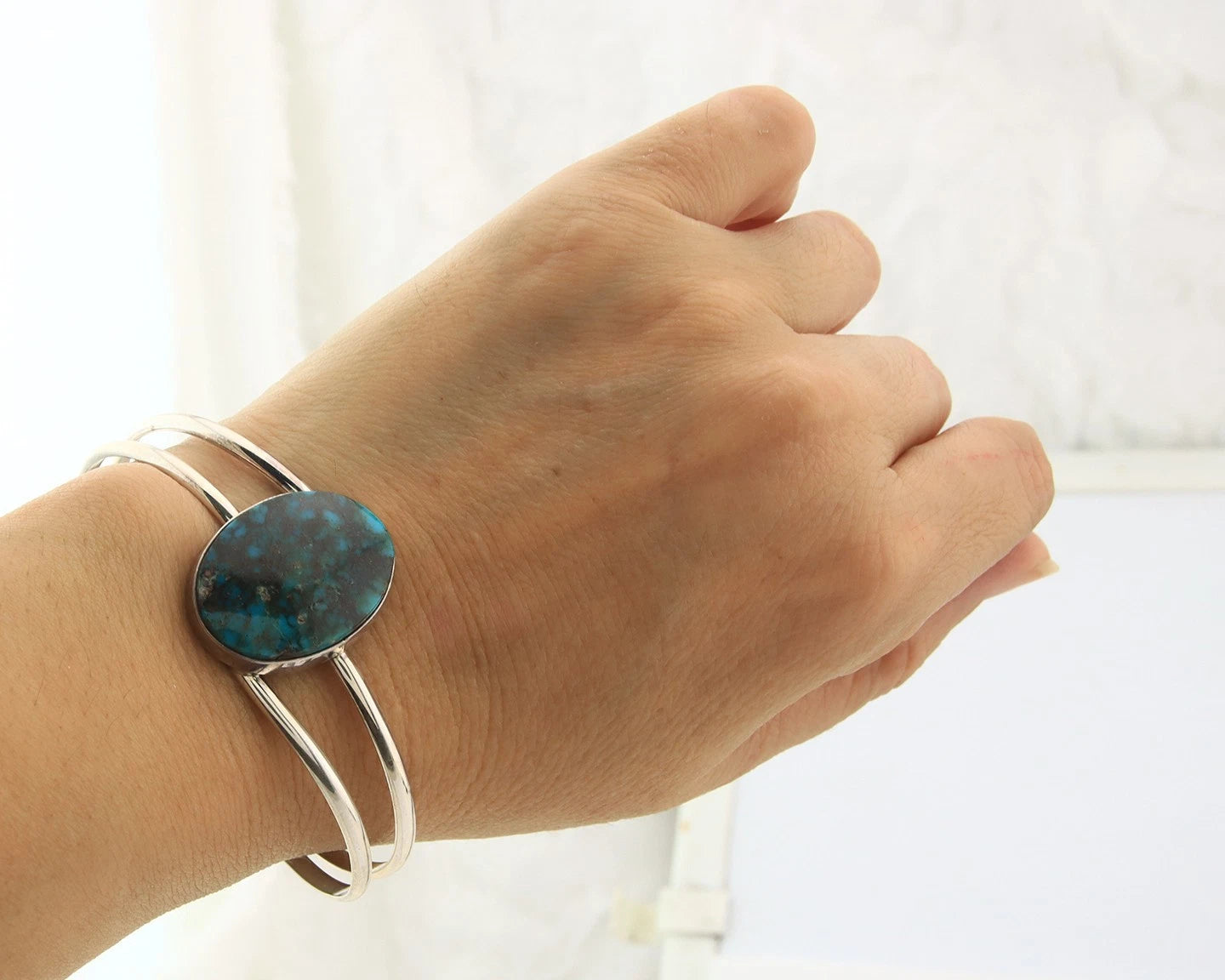 Navajo Cuff Bracelet Sterling Silver Turquoise Vintage Native Artist