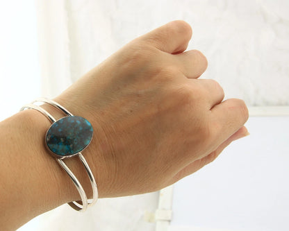 Navajo Cuff Bracelet Sterling Silver Turquoise Vintage Native Artist