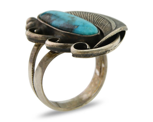 Navajo Ring 925 Sterling Blue Turquoise Native American Artist C.80's