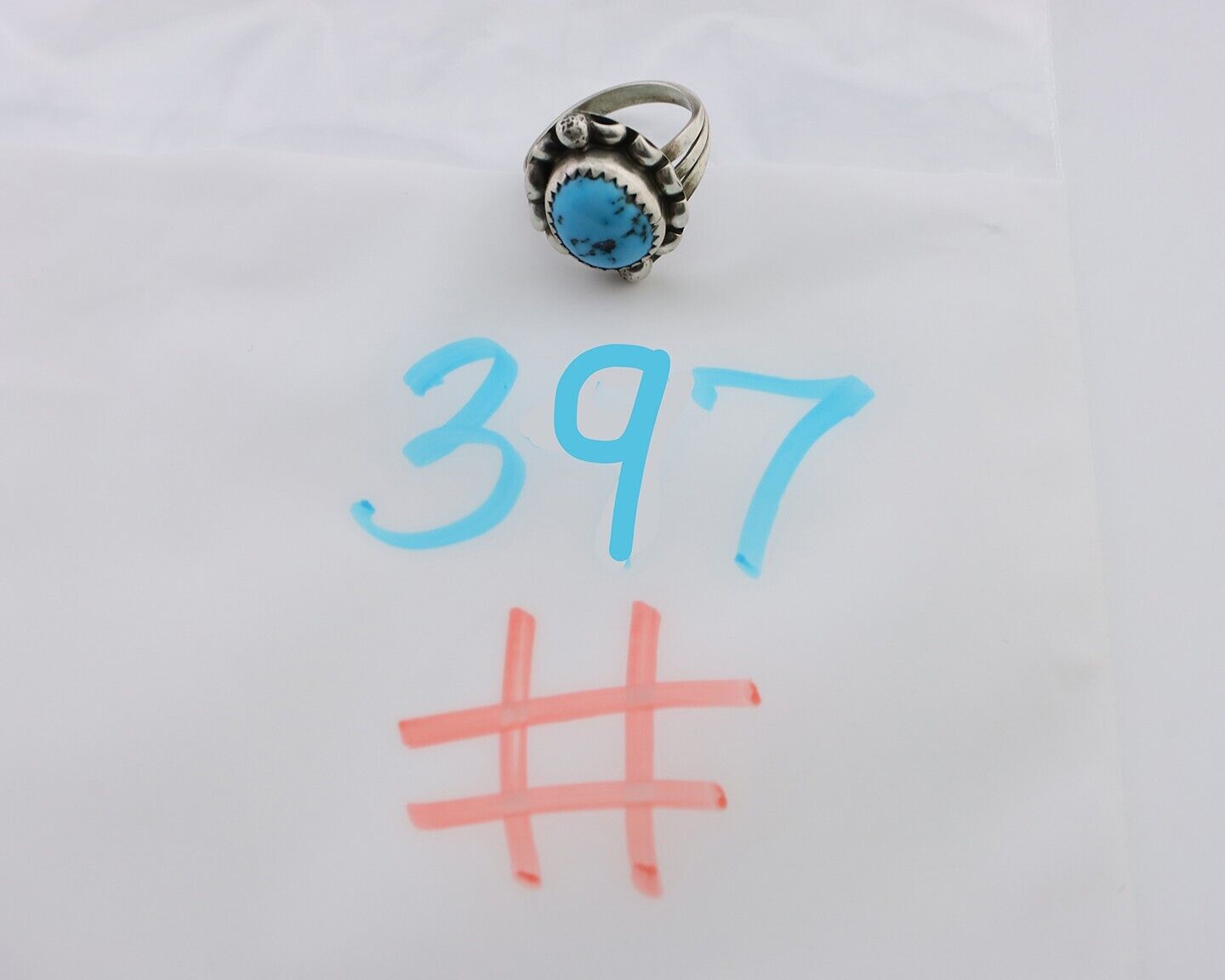 Navajo Ring 925 Silver Sleeping Beauty Turquoise Artist Signed SC C.80's